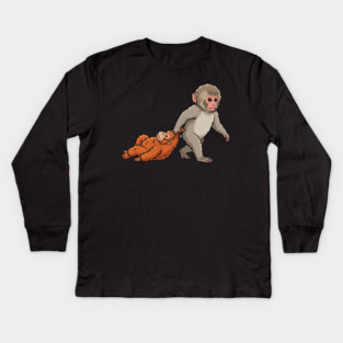 Monkey Pulling Orangutan Primate Animal Lover Kids Long Sleeve T-Shirt