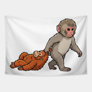 Monkey Pulling Orangutan Primate Animal Lover Tapestry