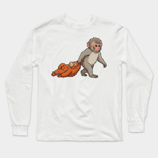 Monkey Pulling Orangutan Primate Animal Lover Long Sleeve T-Shirt