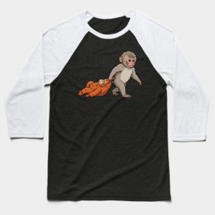 Monkey Pulling Orangutan Primate Animal Lover Baseball T-Shirt
