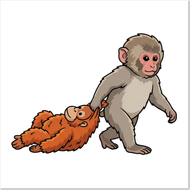 Monkey Pulling Orangutan Primate Animal Lover Wall Art by ArtistTee ⭐⭐⭐⭐⭐