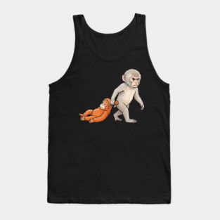Funny Monkey Dragging Orangutan Primate Sibling Humor Tank Top