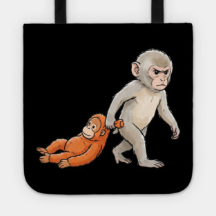 Funny Monkey Dragging Orangutan Primate Sibling Humor Tote