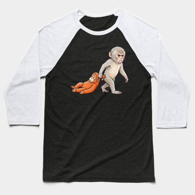 Funny Monkey Dragging Orangutan Primate Sibling Humor Baseball T-Shirt by ArtistTee ⭐⭐⭐⭐⭐