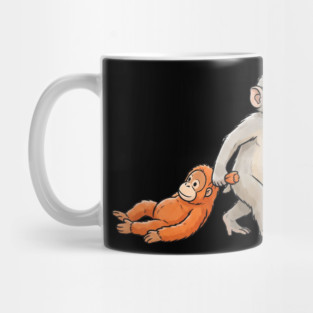 Funny Monkey Dragging Orangutan Primate Sibling Humor Mug