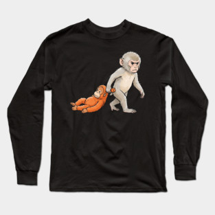 Funny Monkey Dragging Orangutan Primate Sibling Humor Long Sleeve T-Shirt