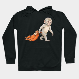 Funny Monkey Dragging Orangutan Primate Sibling Humor Hoodie