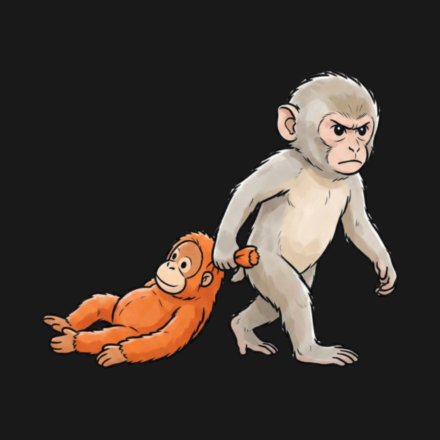 Funny Monkey Dragging Orangutan Primate Sibling Humor by ArtistTee ⭐⭐⭐⭐⭐