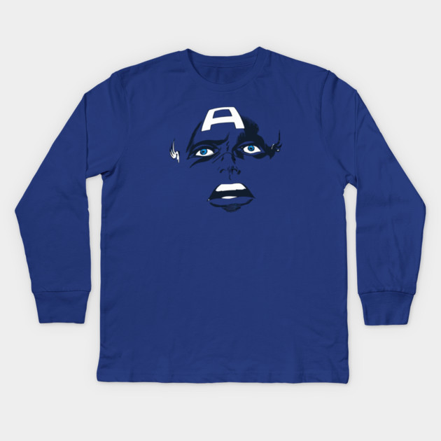 Captain America Blue eyes Face Design Style Kids Long Sleeve T-Shirt by Joaddo