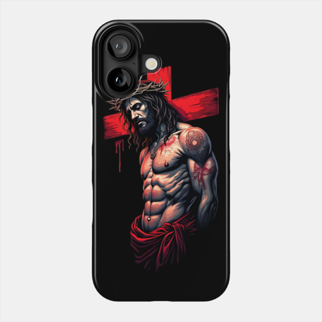 Jesus Christ Crown of Thorns & Red Cross Phone Case by animegirlnft