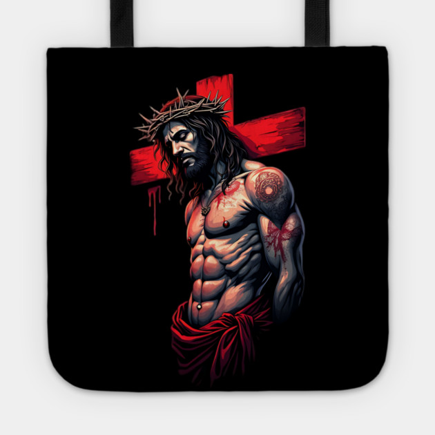 Jesus Christ Crown of Thorns & Red Cross Tote by animegirlnft