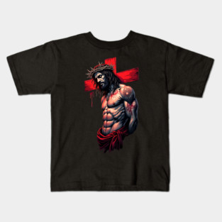 Jesus Christ Crown of Thorns & Red Cross Kids T-Shirt