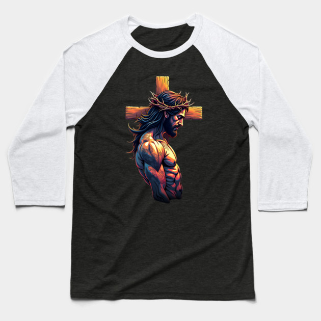 Cross of Jesus Christ Tattoo Art Baseball T-Shirt by animegirlnft