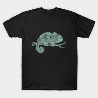 Mint Green Chameleon Line Art Graphic, Minimalist Reptile Illustration, Boho Wildlife Drawing, Aesthetic Nature Gift T-Shirt