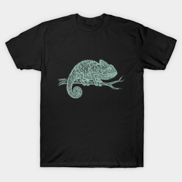 Mint Green Chameleon Line Art Graphic, Minimalist Reptile Illustration, Boho Wildlife Drawing, Aesthetic Nature Gift T-Shirt by Valder’s Brothers