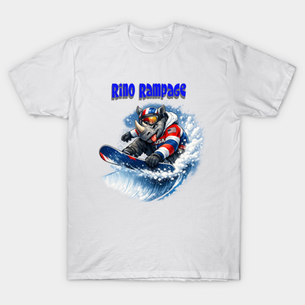 Rhino Rampage – USA Snowboard Shredder T-Shirt by CrazyGirl