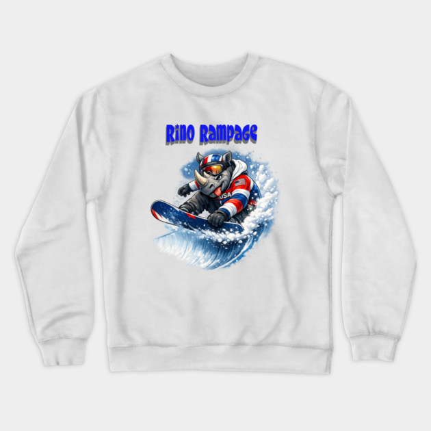 Rhino Rampage – USA Snowboard Shredder Crewneck Sweatshirt by CrazyGirl