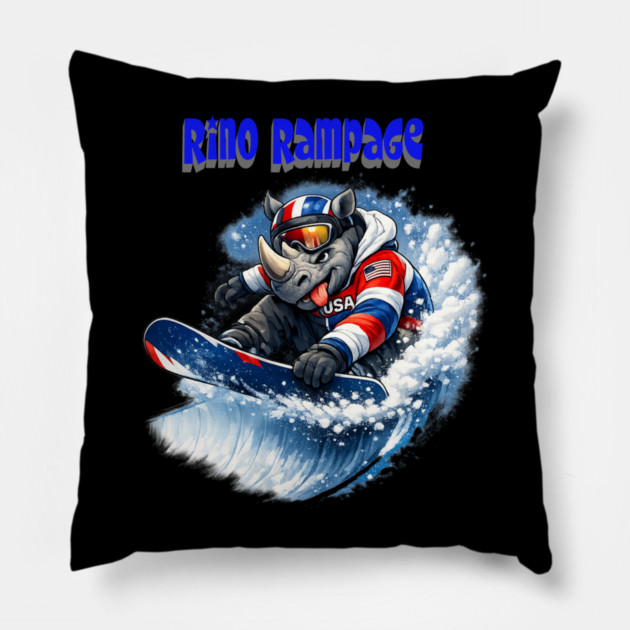Rhino Rampage – USA Snowboard Shredder Pillow by CrazyGirl