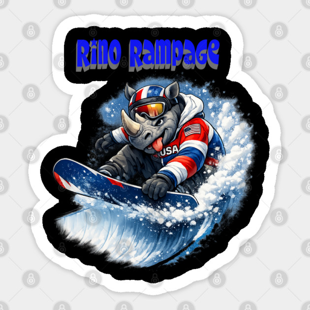 Rhino Rampage – USA Snowboard Shredder Sticker by CrazyGirl