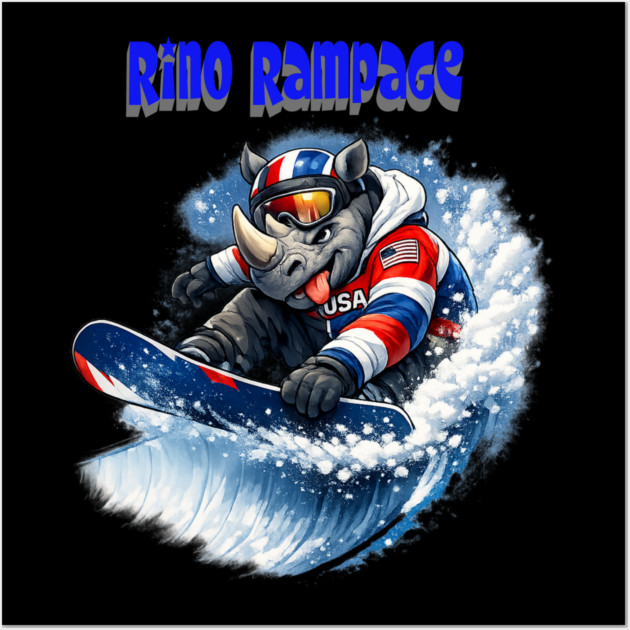 Rhino Rampage – USA Snowboard Shredder Wall Art by CrazyGirl