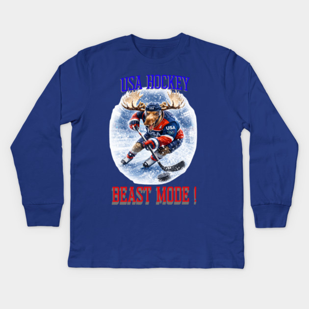 Beast Mode! USA Hockey Kids Long Sleeve T-Shirt by CrazyGirl