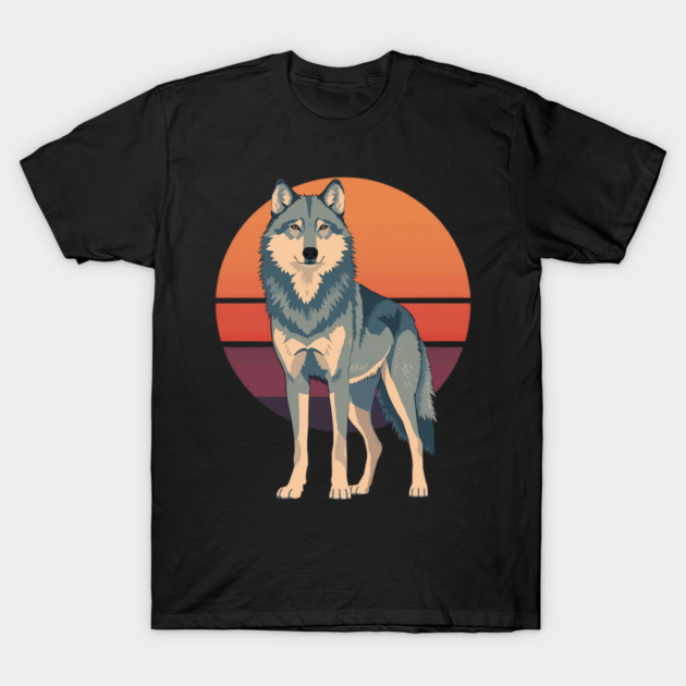 Retro Sunset Wolf – Vintage Wildlife Illustration T-Shirt by Valder’s Brothers