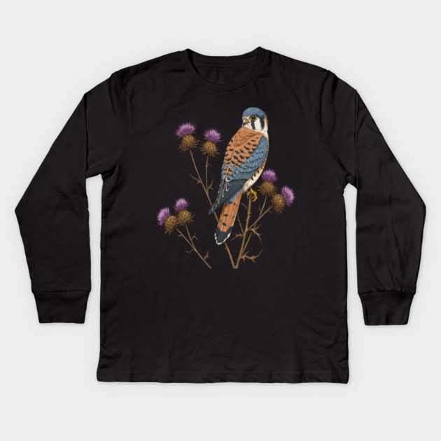 American Kestrel Wildlife Bird Kids Long Sleeve T-Shirt by BirdsnStuff