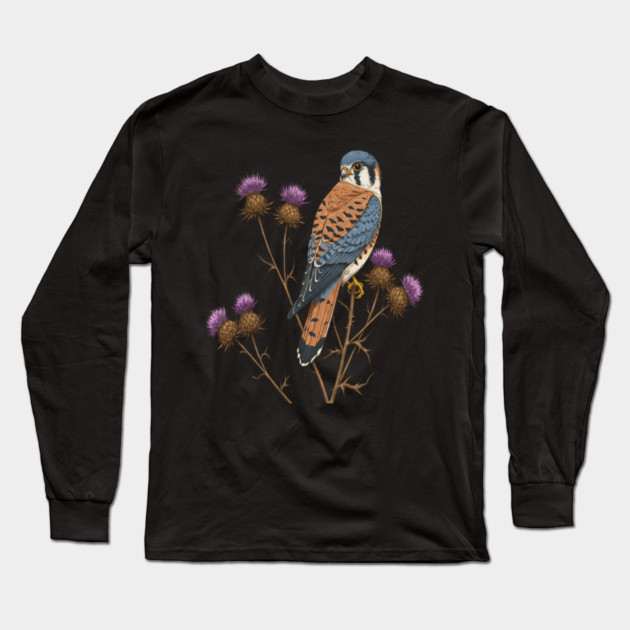 American Kestrel Wildlife Bird Long Sleeve T-Shirt by BirdsnStuff