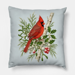 Northern Cardinal Winter Bird Pillow