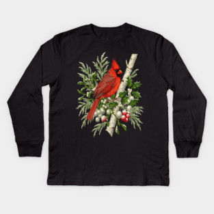 Northern Cardinal Winter Bird Kids Long Sleeve T-Shirt