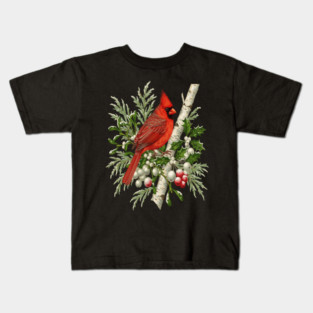 Northern Cardinal Winter Bird Kids T-Shirt