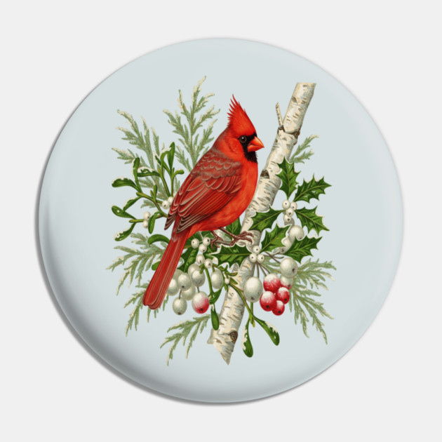 Northern Cardinal Winter Bird Pin by BirdsnStuff
