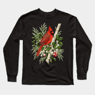 Northern Cardinal Winter Bird Long Sleeve T-Shirt