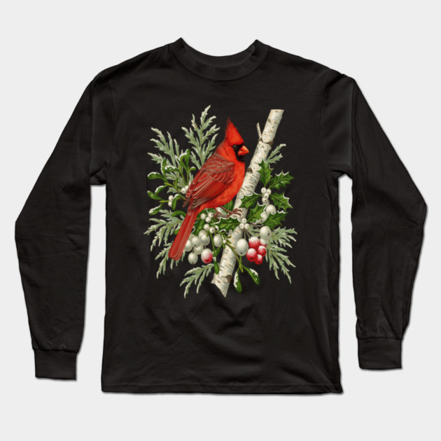 Northern Cardinal Winter Bird Long Sleeve T-Shirt by BirdsnStuff