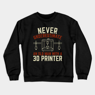 Old Man 3D Printer Printing Crewneck Sweatshirt