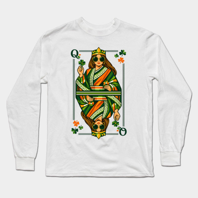 Irish Queen of Clubs St Patrick’s Day Long Sleeve T-Shirt by Hays Robert Print
