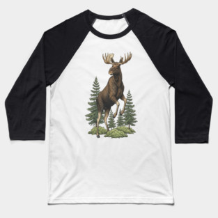 Moose in Forest Wildlife Baseball T-Shirt