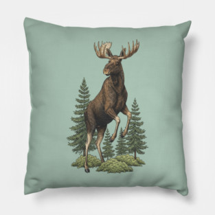 Moose in Forest Wildlife Pillow