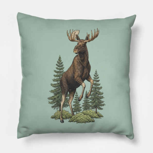 Moose in Forest Wildlife Pillow by BirdsnStuff