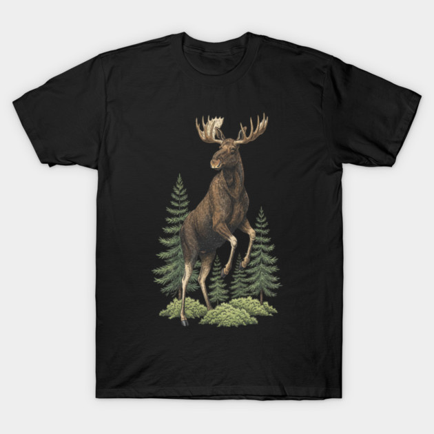 Moose in Forest Wildlife T-Shirt by BirdsnStuff