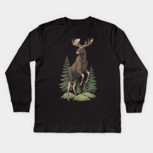 Moose in Forest Wildlife Kids Long Sleeve T-Shirt