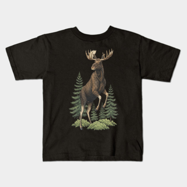 Moose in Forest Wildlife Kids T-Shirt by BirdsnStuff