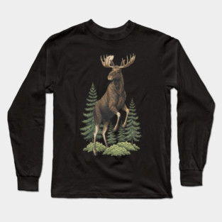 Moose in Forest Wildlife Long Sleeve T-Shirt