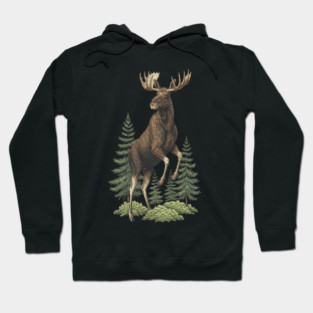 Moose in Forest Wildlife Hoodie
