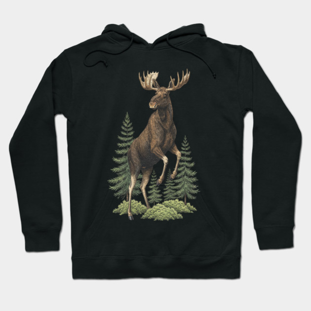 Moose in Forest Wildlife Hoodie by BirdsnStuff
