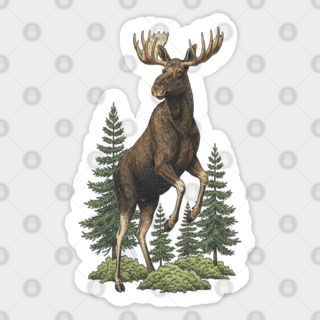 Moose in Forest Wildlife Sticker by BirdsnStuff