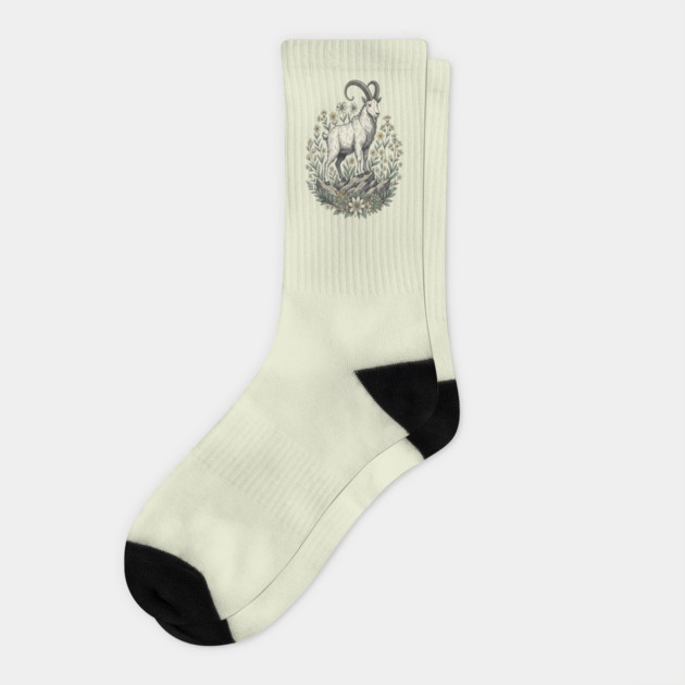 Mountain Goat Floral Mountain Wildlife Socks by BirdsnStuff
