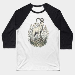 Mountain Goat Floral Mountain Wildlife Baseball T-Shirt