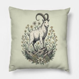 Mountain Goat Floral Mountain Wildlife Pillow
