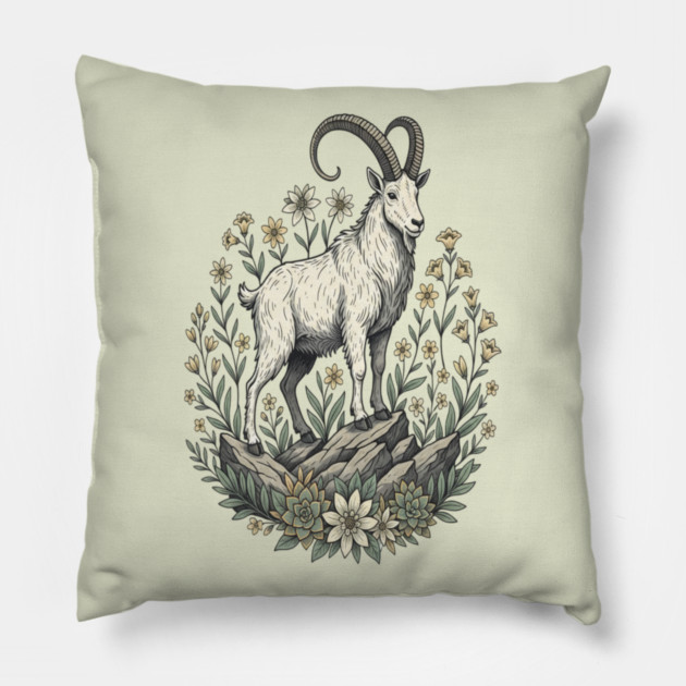 Mountain Goat Floral Mountain Wildlife Pillow by BirdsnStuff